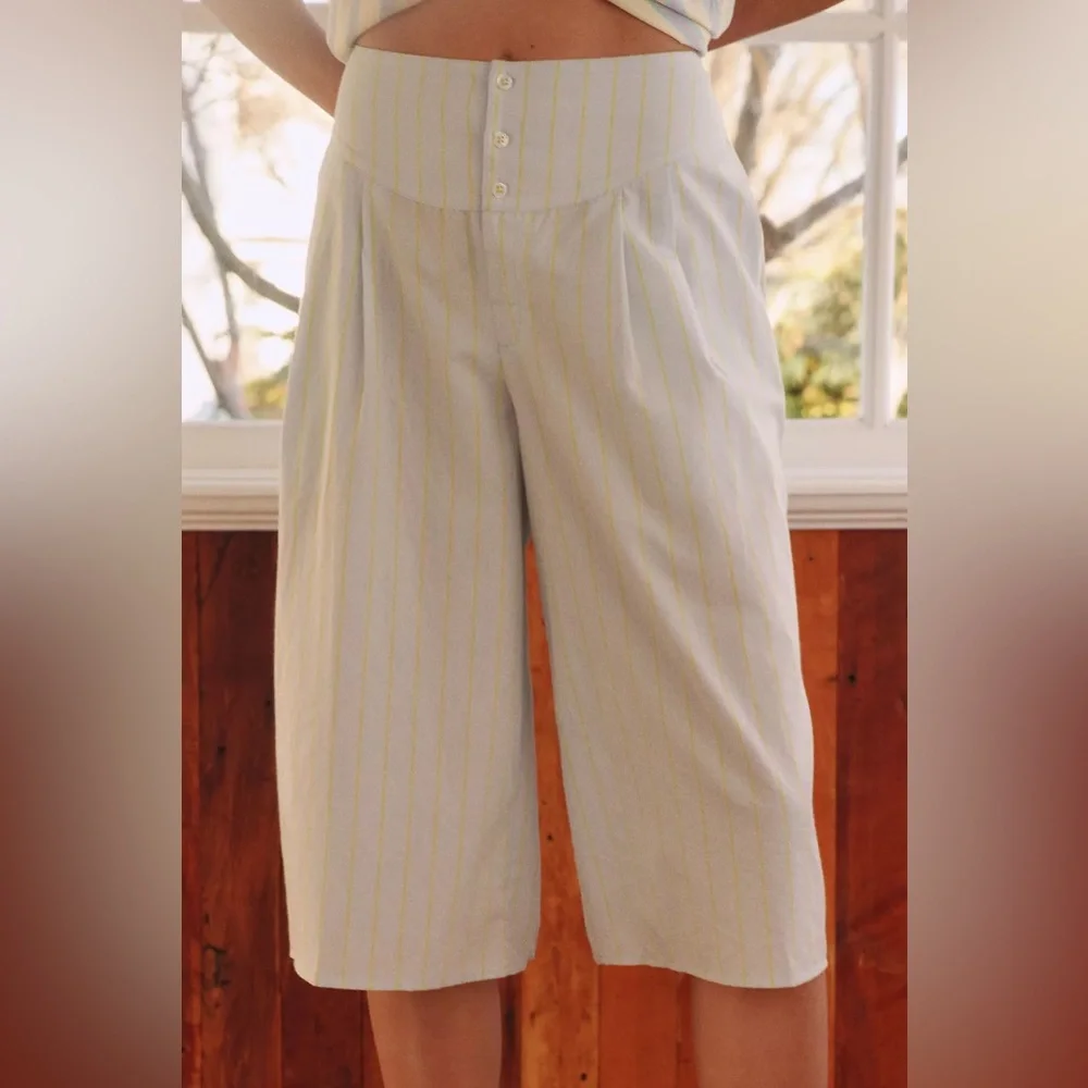 NWT Anthropology LyreBird Cotton French Boxer Wide Leg Culottes Sz XL  Stripe